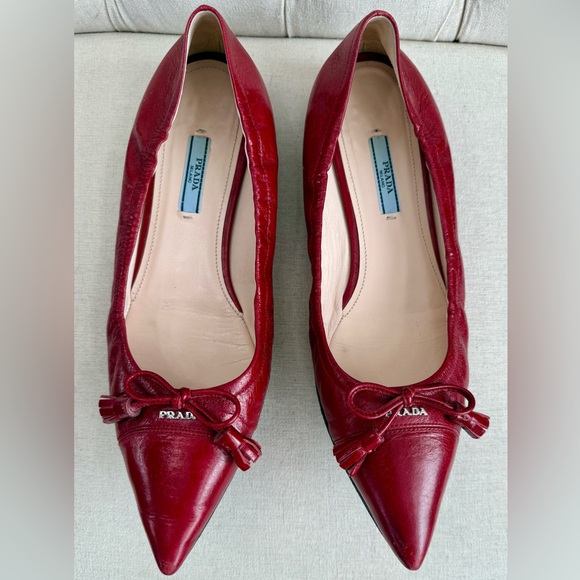 Prada Calzature Donna Red Patent Leather Tassel Ballet Flats Women Size 12 - Picture 1 of 15